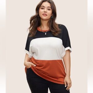 BloomChic Plus Sizze XL Colorblock Contrast Cuffed Sleeve T-shirt us14-16